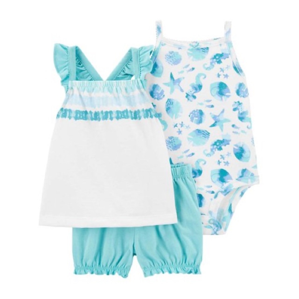 CARTERS Blue & White Stripe Ruffle Tank Set